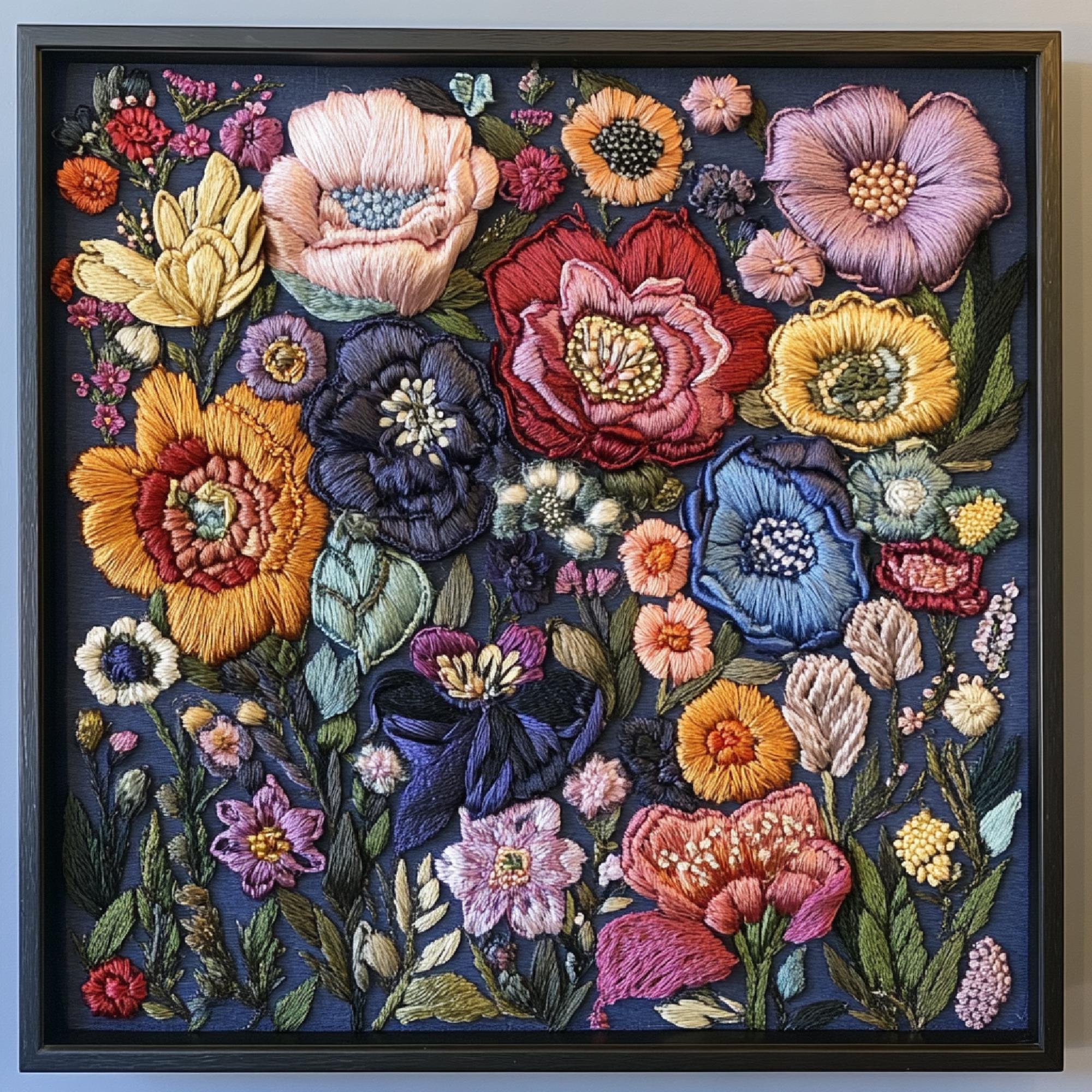 Haftowany panel do ramy — kompozycja botaniczna